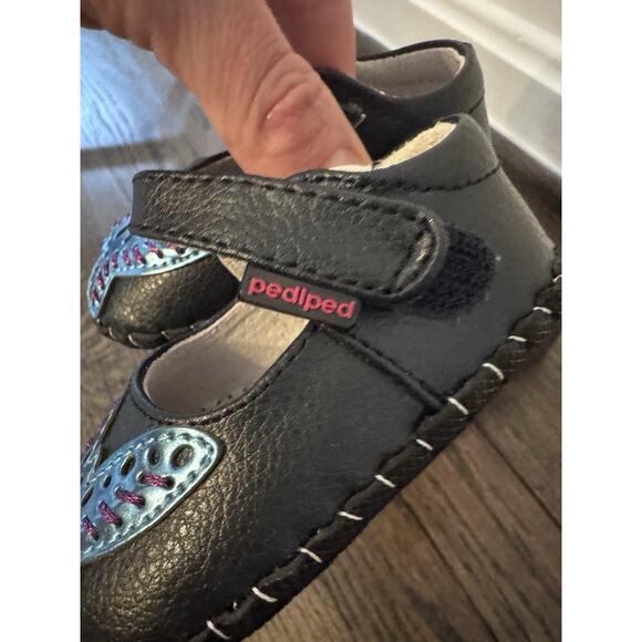 PediPed Infant 0-6 Month Mary Janes Navy Blue Leather Dress Shoes Butterfly NWT - Picture 7 of 12